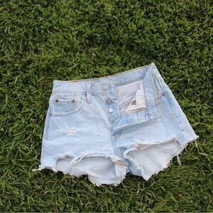 Levi's Light Blue Distressed Jean Shorts 501